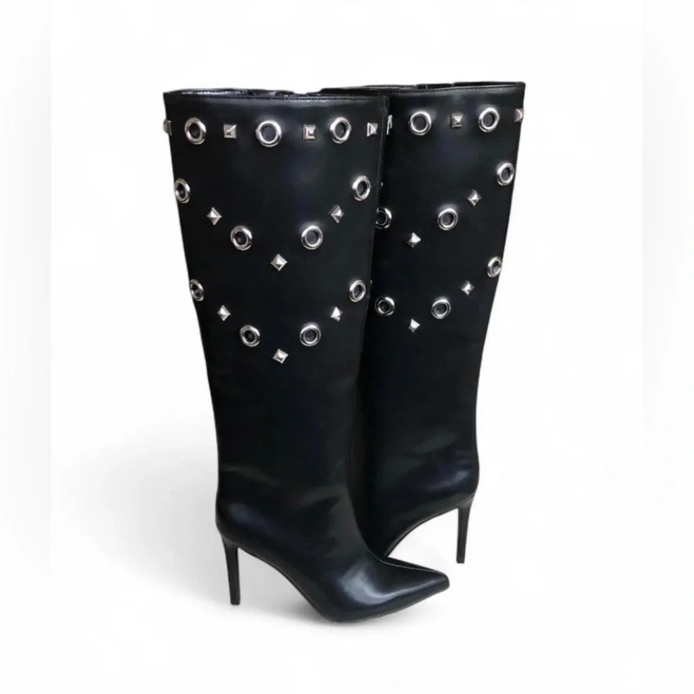I.N.C. International Concepts Women's Black Saiqa Grommet Knee High Boots 6M